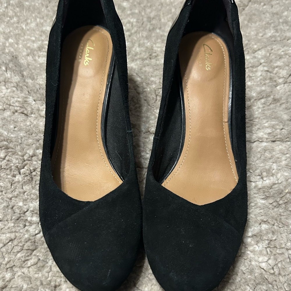 Clarks Black Suede Heels